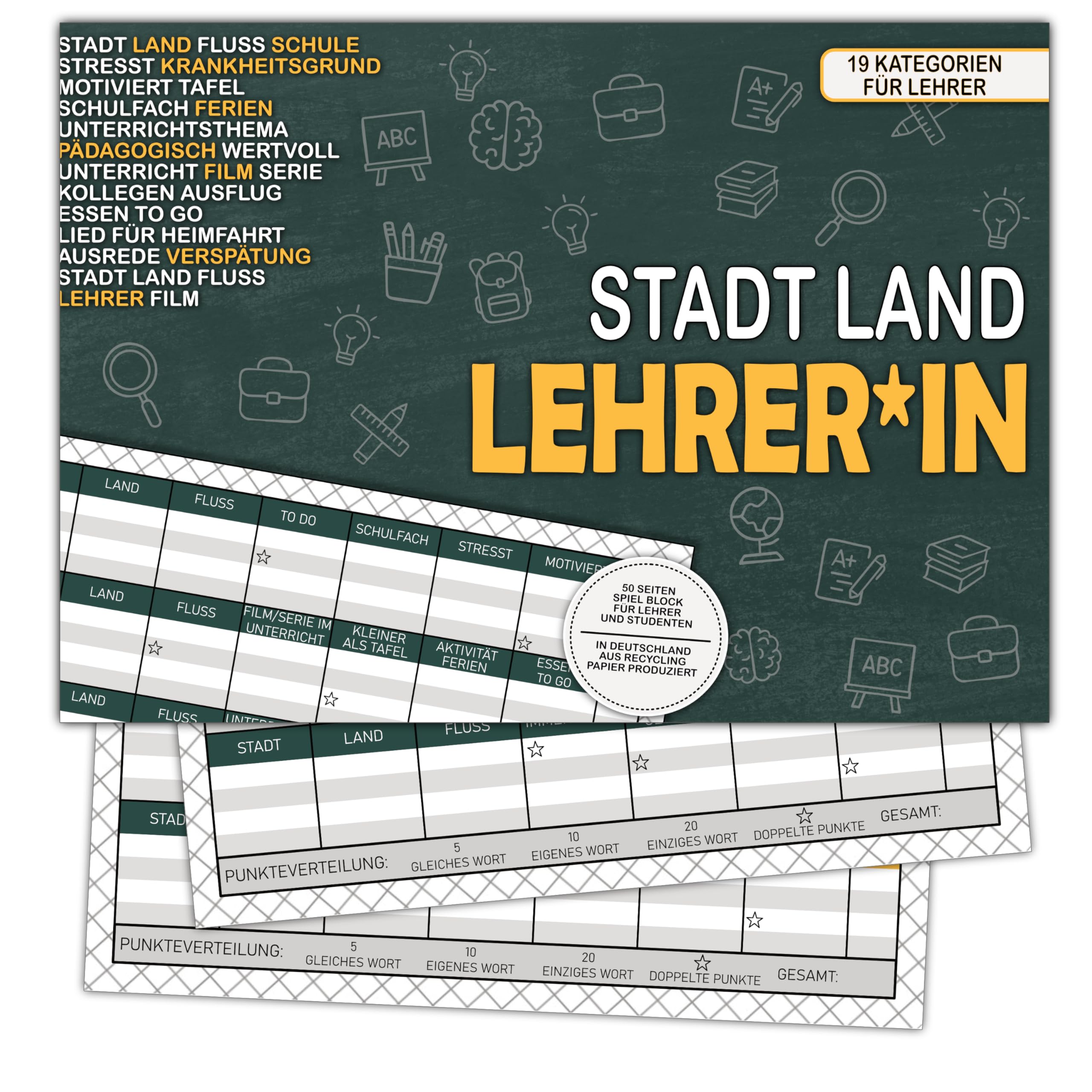 Bezify Stadt Land Lehrer*in Lustiges Lehrer Geschenk und Lehramt Studenten Geschenk - 50 Seiten aus Recyckling Papier