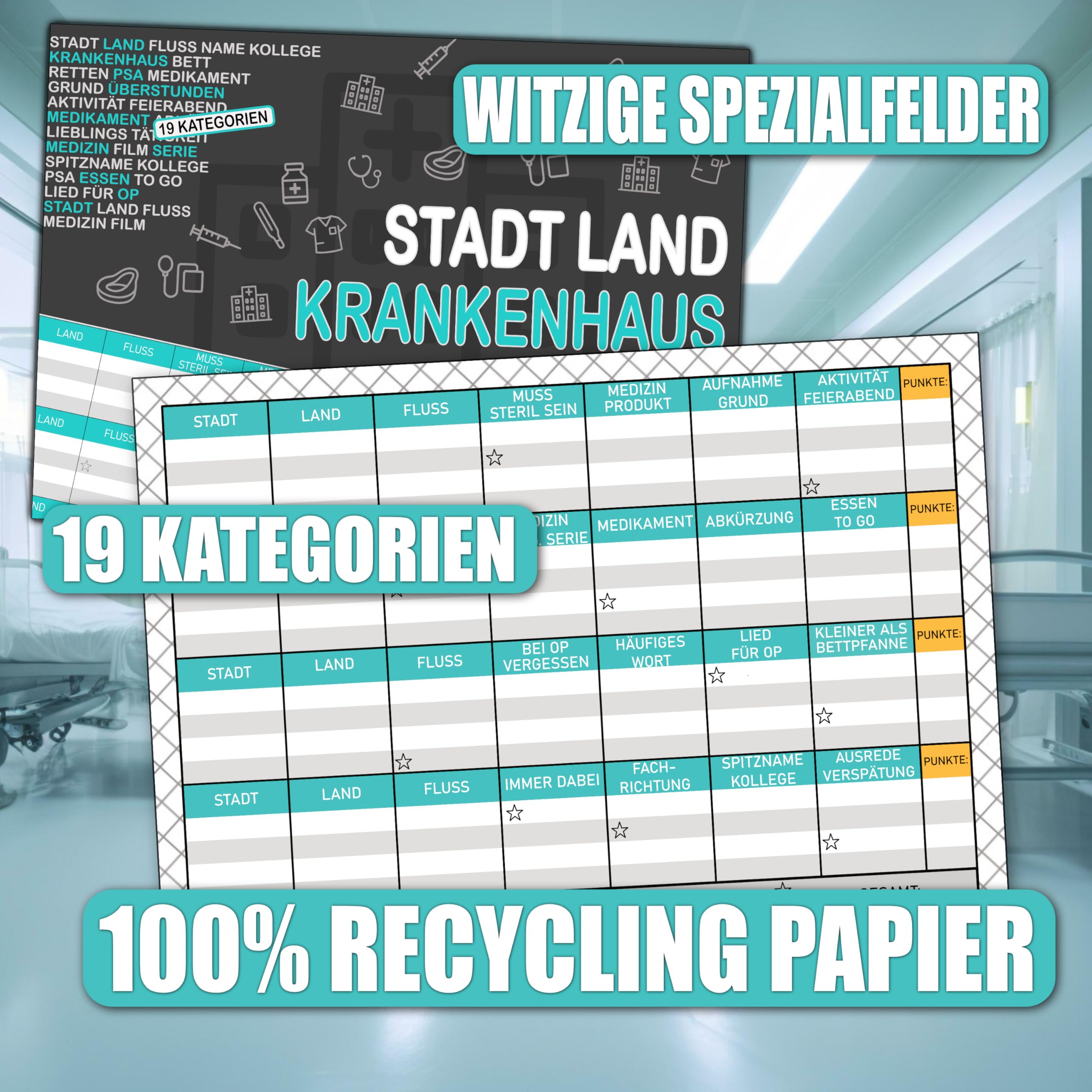 Bezify Stadt Land Krankenhaus Spiel Für Ärzte Und Pflegepersonal Recyclingpapier DIN A4 50 Seiten