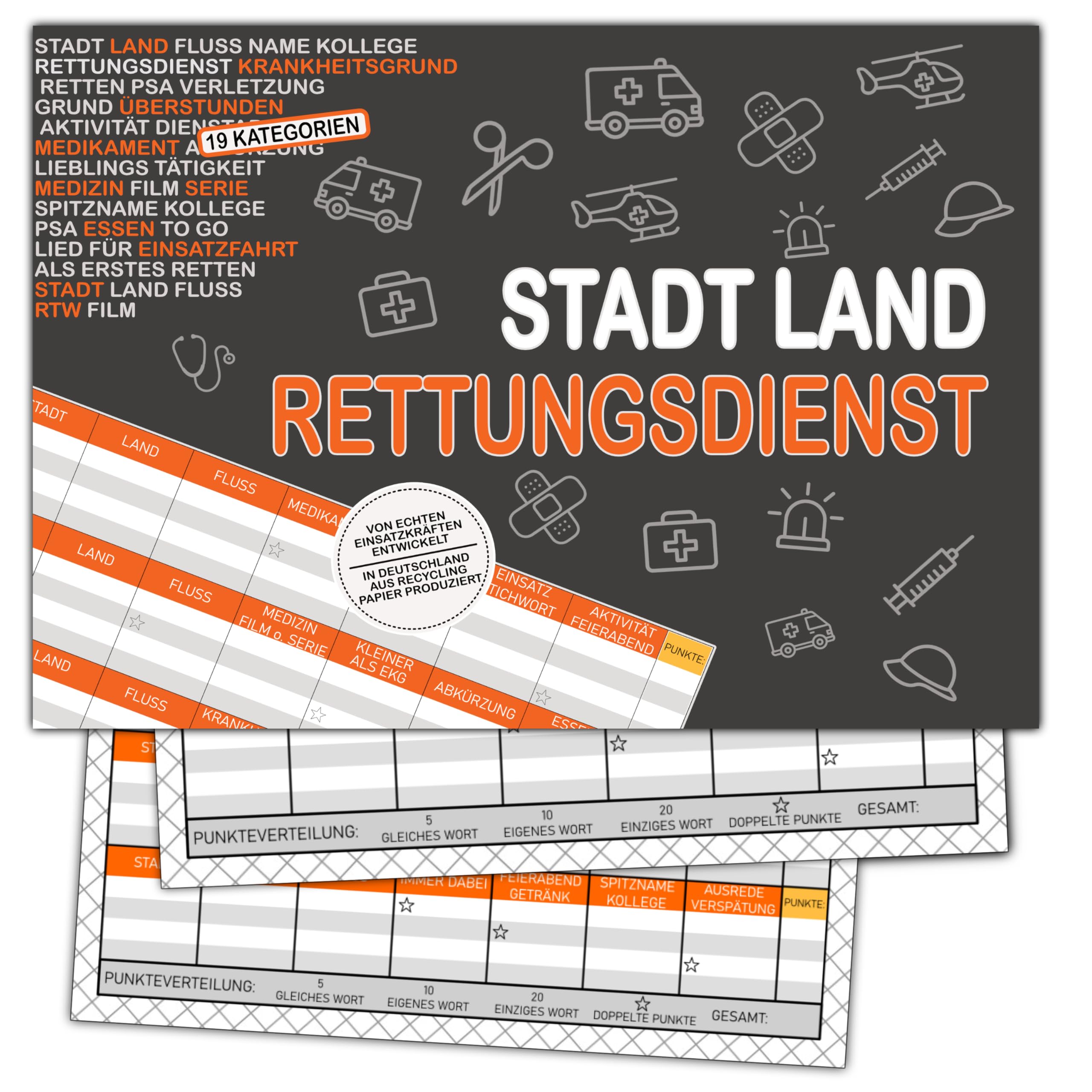 Stadt Land Rettungswagen Rätzel RTW Rettungsdienst Geschenk 50 Seiten DIN A4 Recycling Papier
