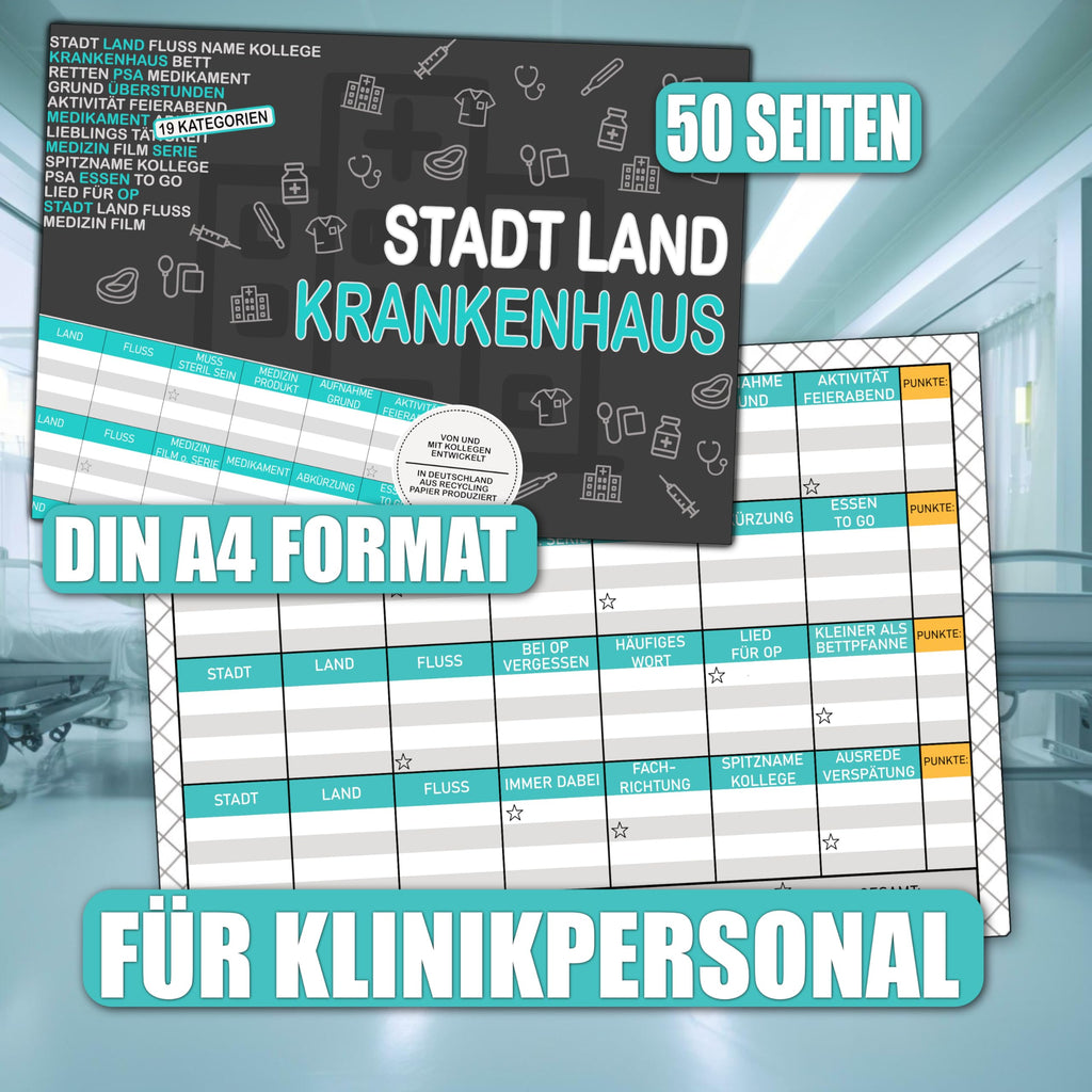 Bezify Stadt Land Krankenhaus Spiel Für Ärzte Und Pflegepersonal Recyclingpapier DIN A4 50 Seiten
