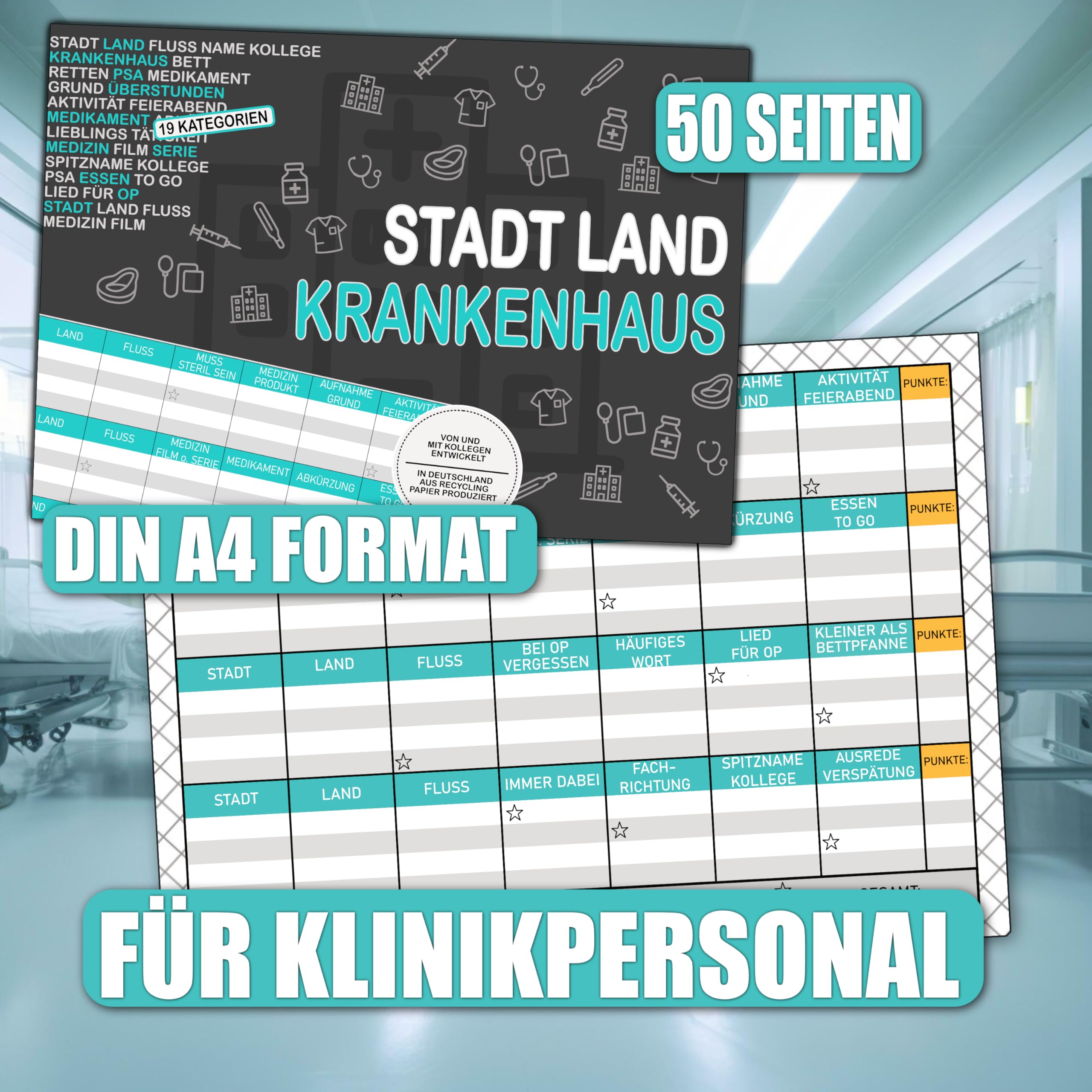 Bezify Stadt Land Krankenhaus Spiel Für Ärzte Und Pflegepersonal Recyclingpapier DIN A4 50 Seiten