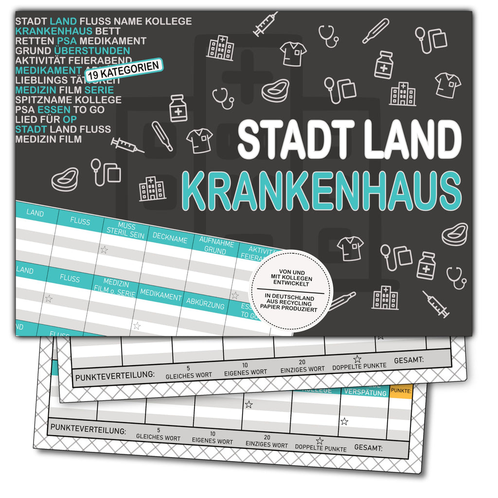 Bezify Stadt Land Krankenhaus Spiel Für Ärzte Und Pflegepersonal Recyclingpapier DIN A4 50 Seiten