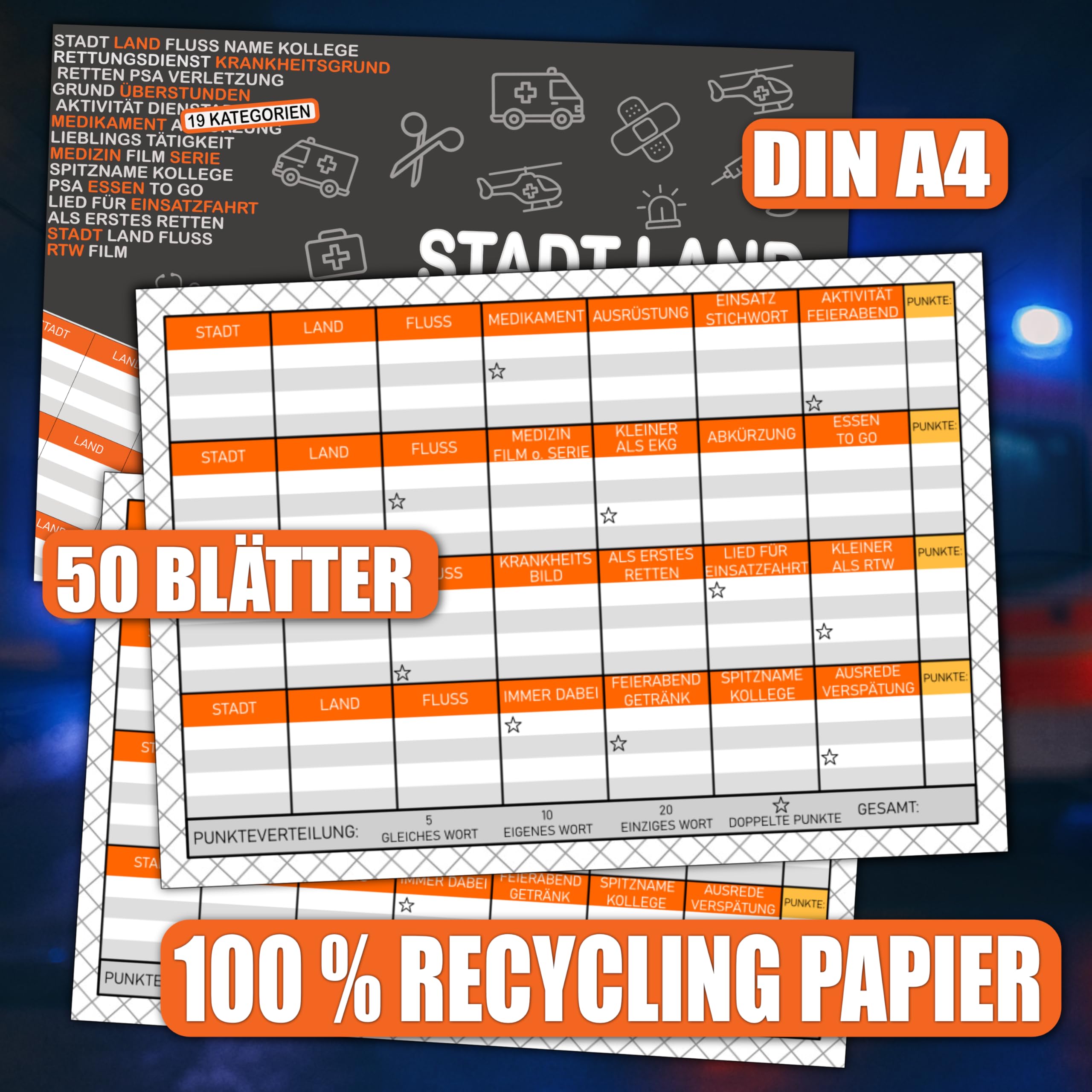 Stadt Land Rettungswagen Rätzel RTW Rettungsdienst Geschenk 50 Seiten DIN A4 Recycling Papier